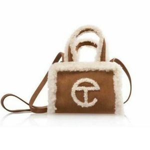 UGG x TELFAR Small Shopper Chestnut Brown Bag Suede  & Shearling Trim Crossbody
